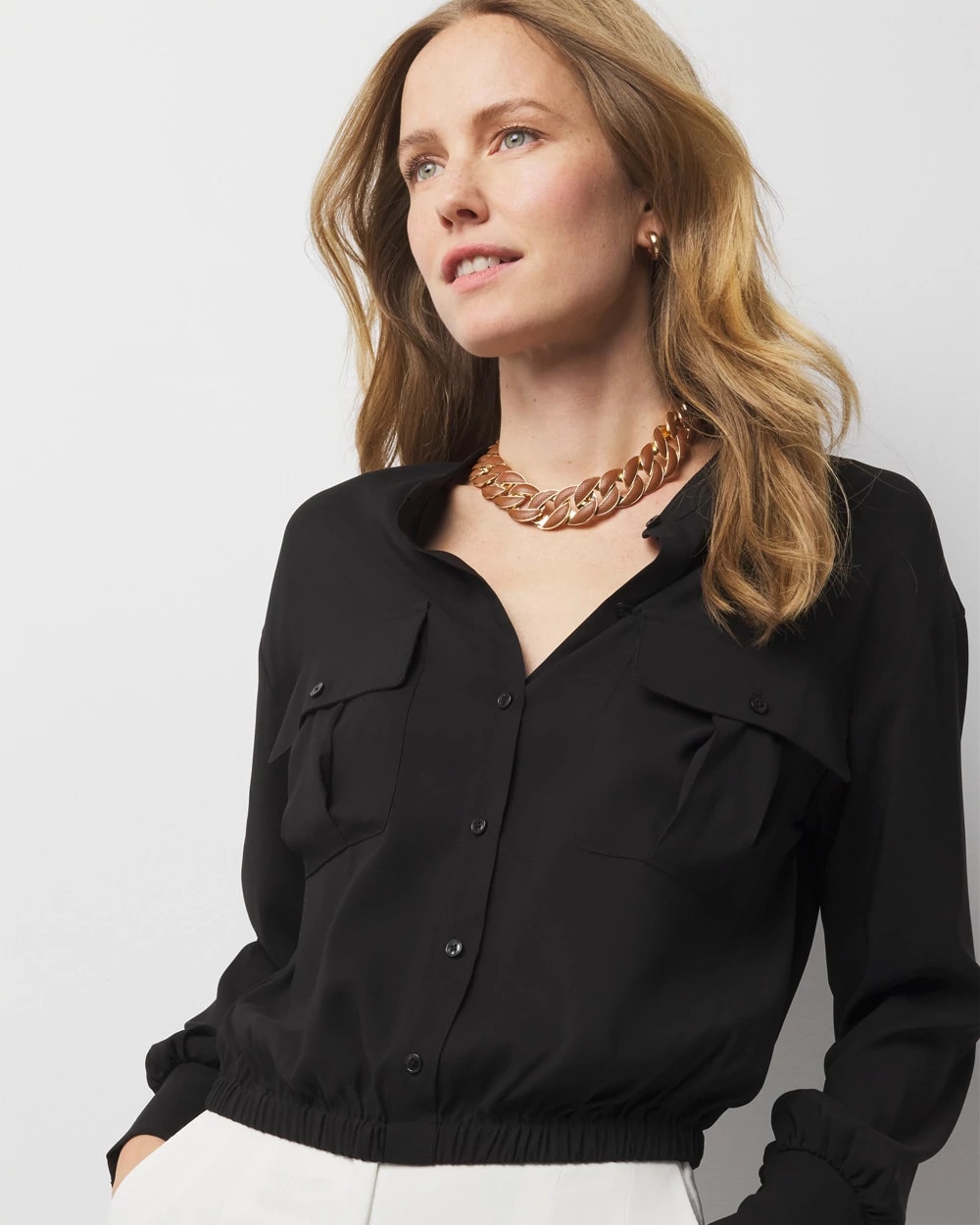 Black Boyfriend Silk Utility Shirt main image 1